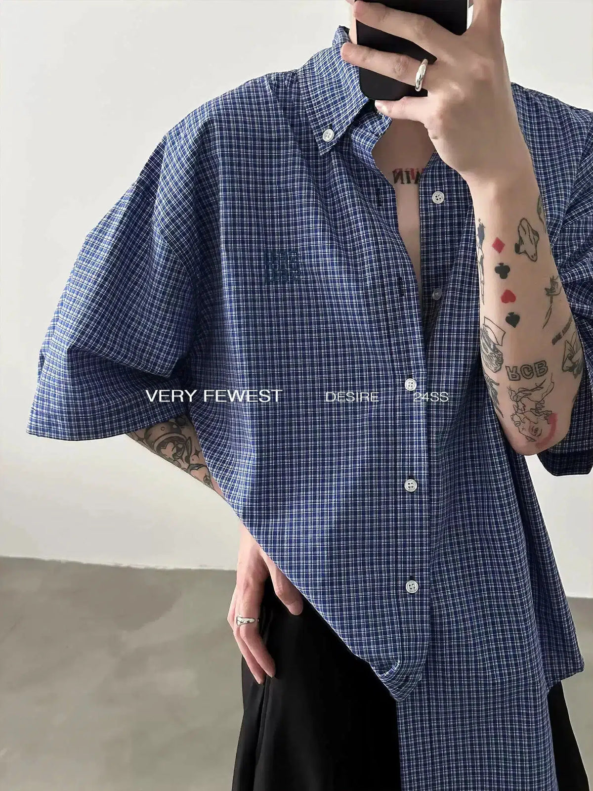 Retro Blue Plaid Button-Up Shirt