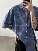 Retro Blue Plaid Button-Up Shirt