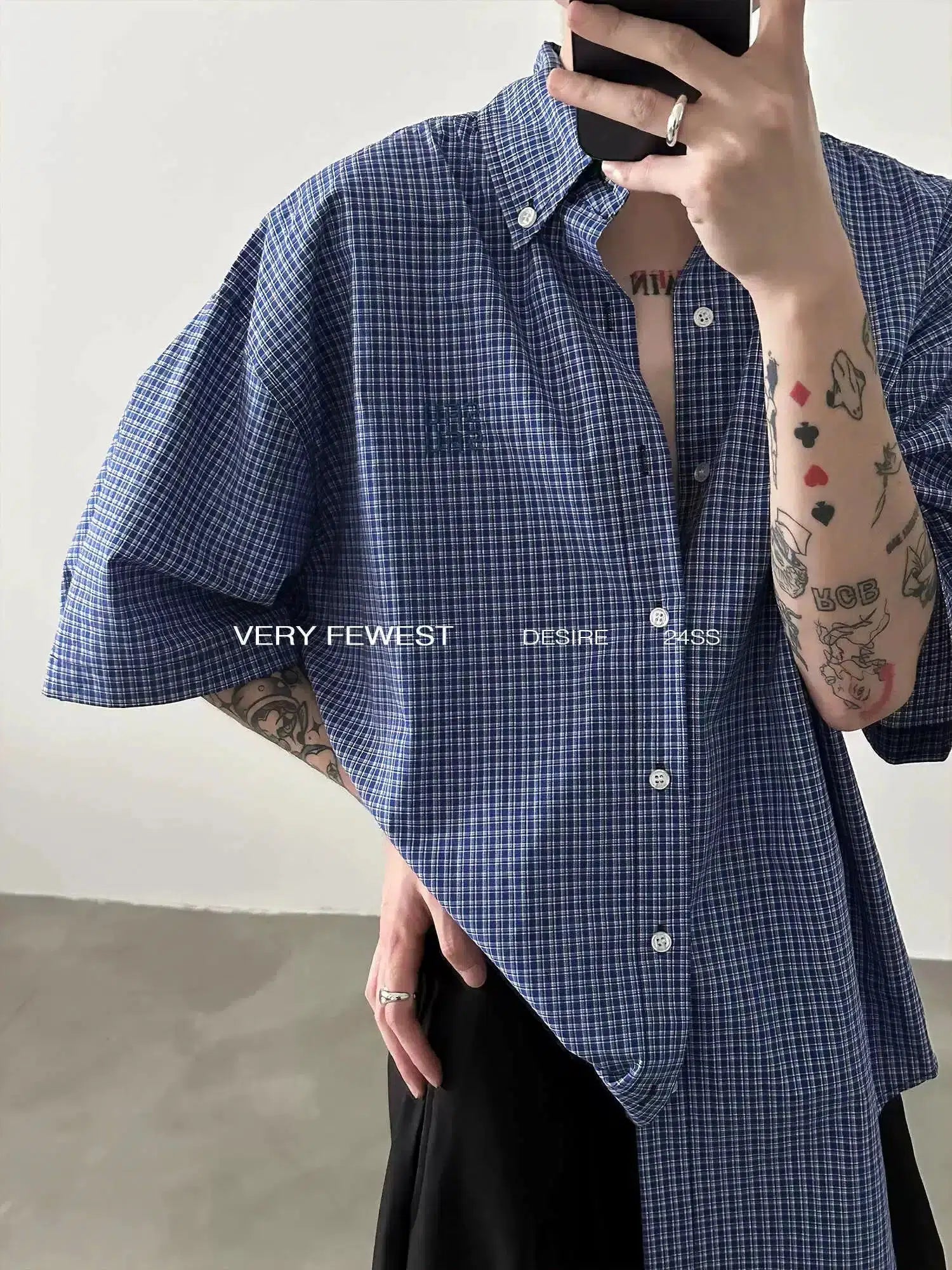 Retro Blue Plaid Button-Up Shirt