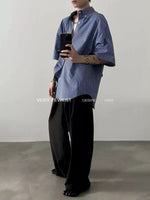 Retro Blue Plaid Button-Up Shirt