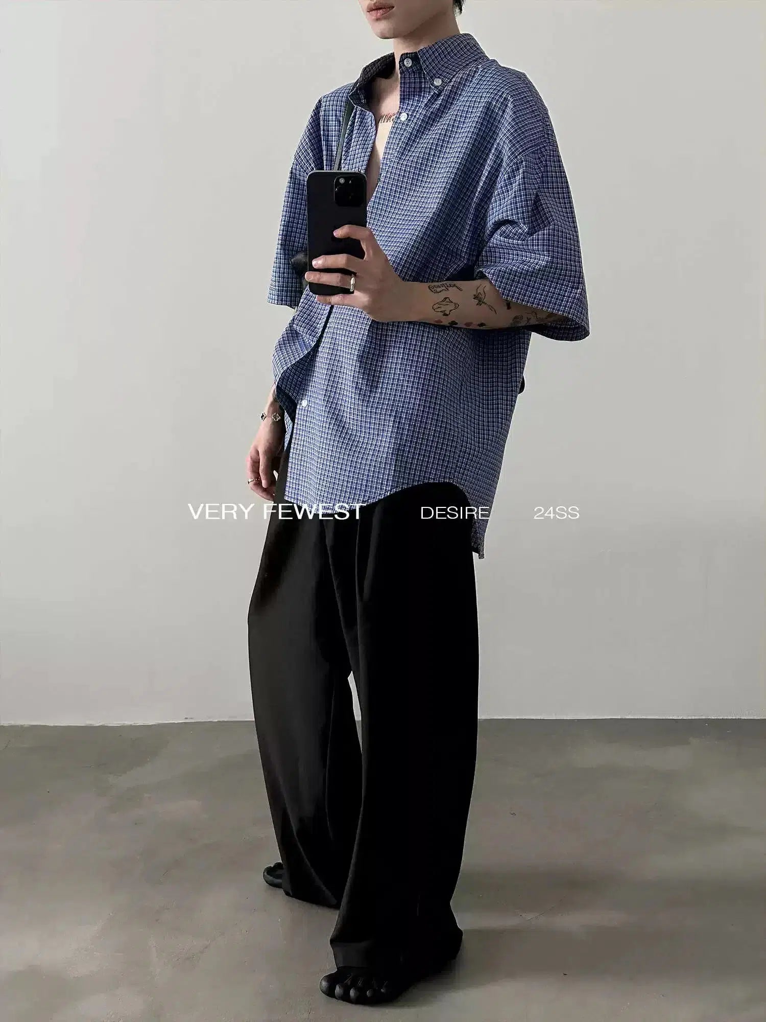 Retro Blue Plaid Button-Up Shirt