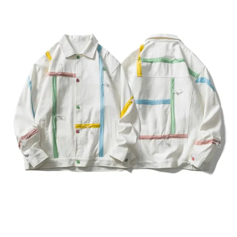 Retro Contrasting Color Splicing Lapel Jacket