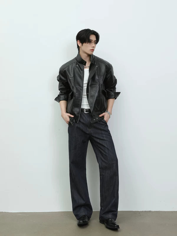 Stand Collar PU Leather Motorcycle Jacket 3