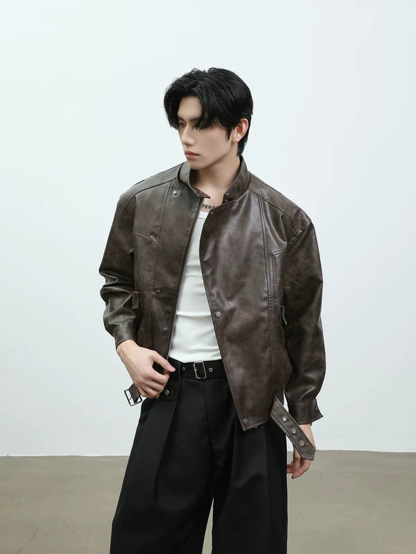 Stand Collar PU Leather Motorcycle Jacket 4