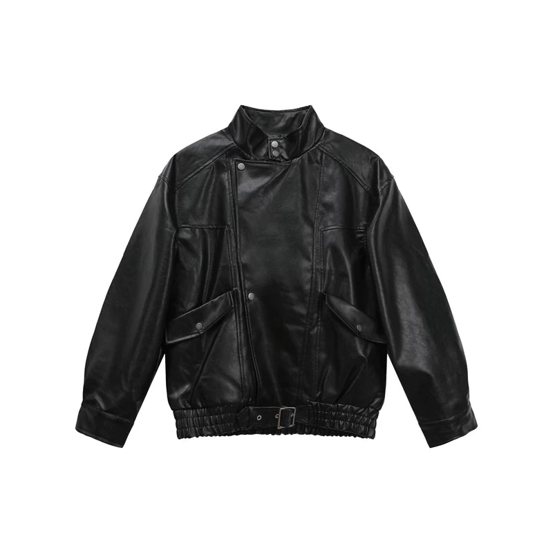 6026058944455,6026058944456,6026058944457,6026058944458, Stand Collar PU Leather Motorcycle Jacket