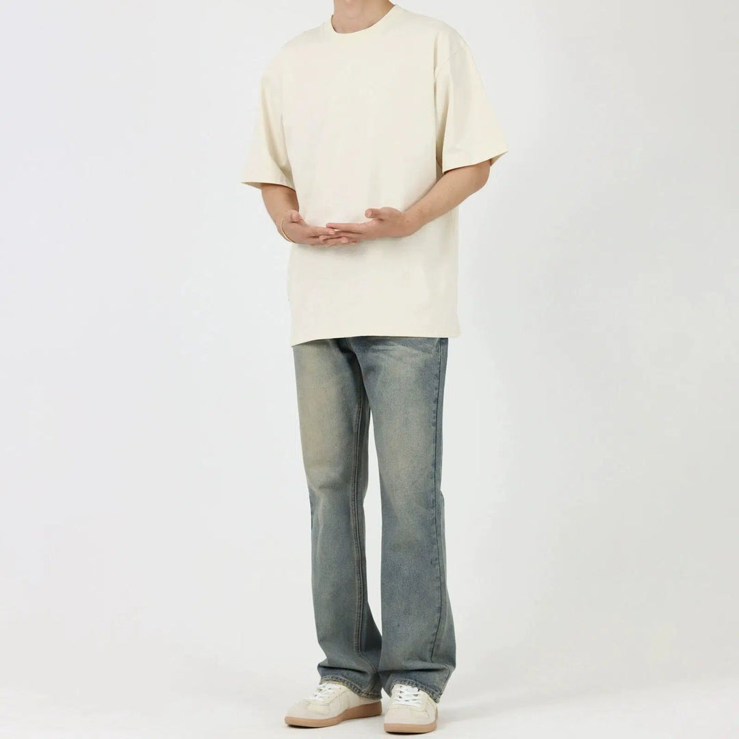 Retro Distressed Blue Straight Jeans