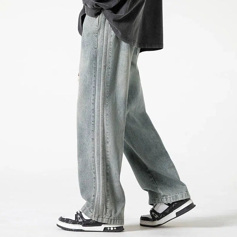 Retro Drawstring Wide Leg Jeans