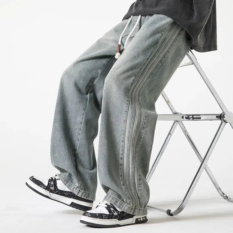 Retro Drawstring Wide Leg Jeans