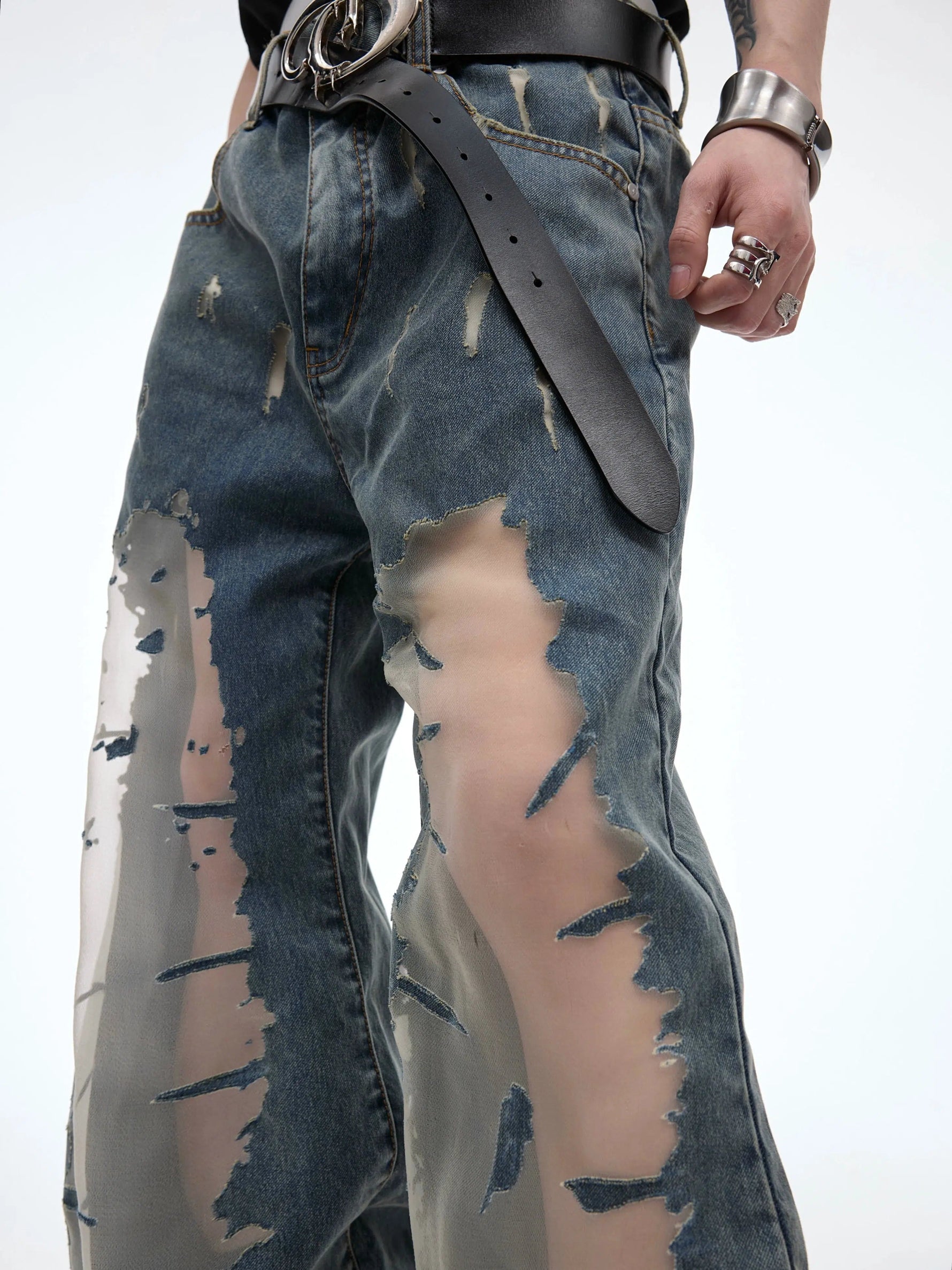 Retro Flared Destruction Texture Pants