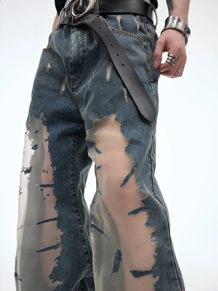 Retro Flared Destruction Texture Pants