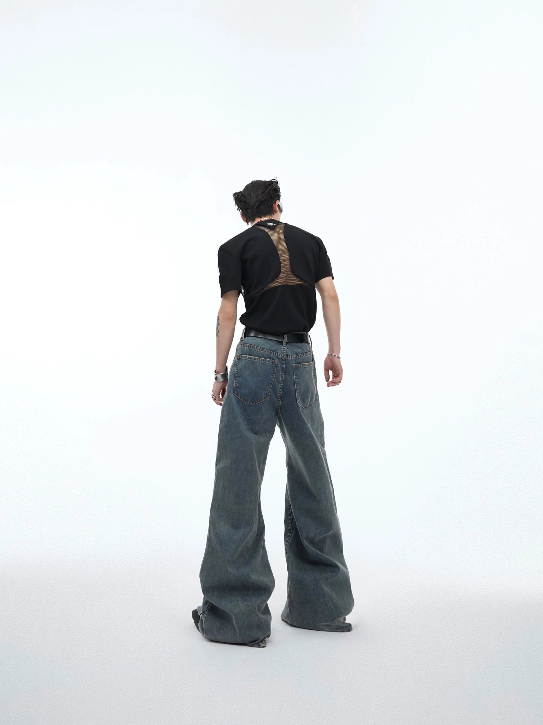 Retro Flared Destruction Texture Pants