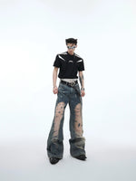 Retro Flared Destruction Texture Pants