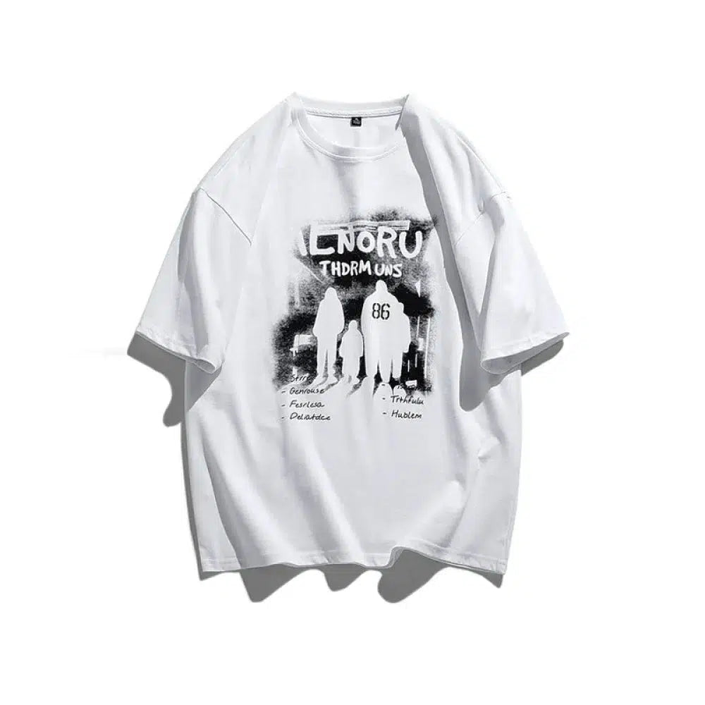 Retro Graffiti Printed Casual T-Shirt