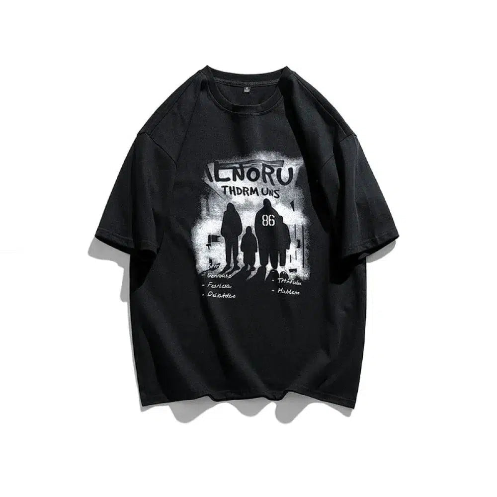 Retro Graffiti Printed Casual T-Shirt
