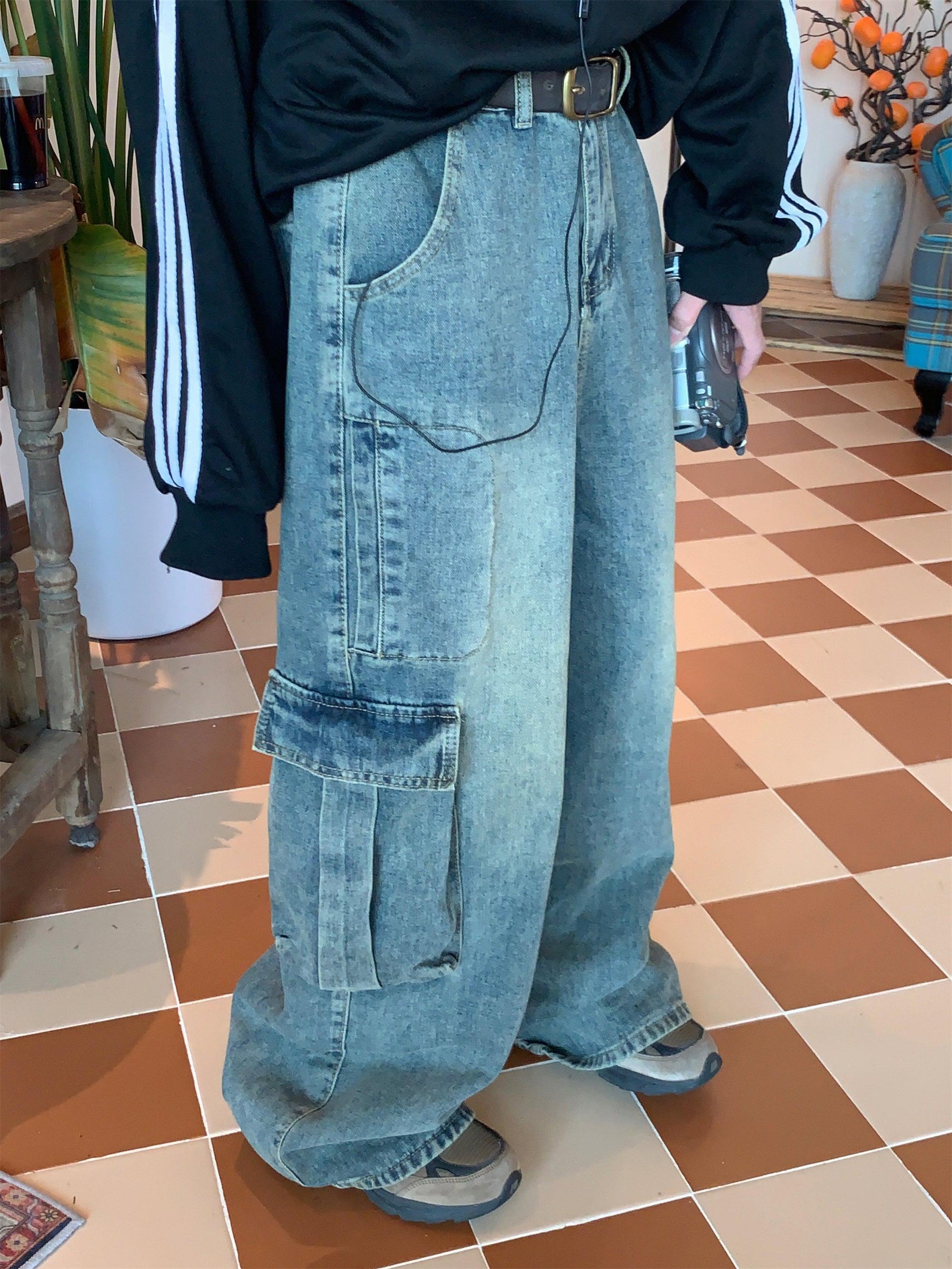 Retro Large Pocket Denim Overalls