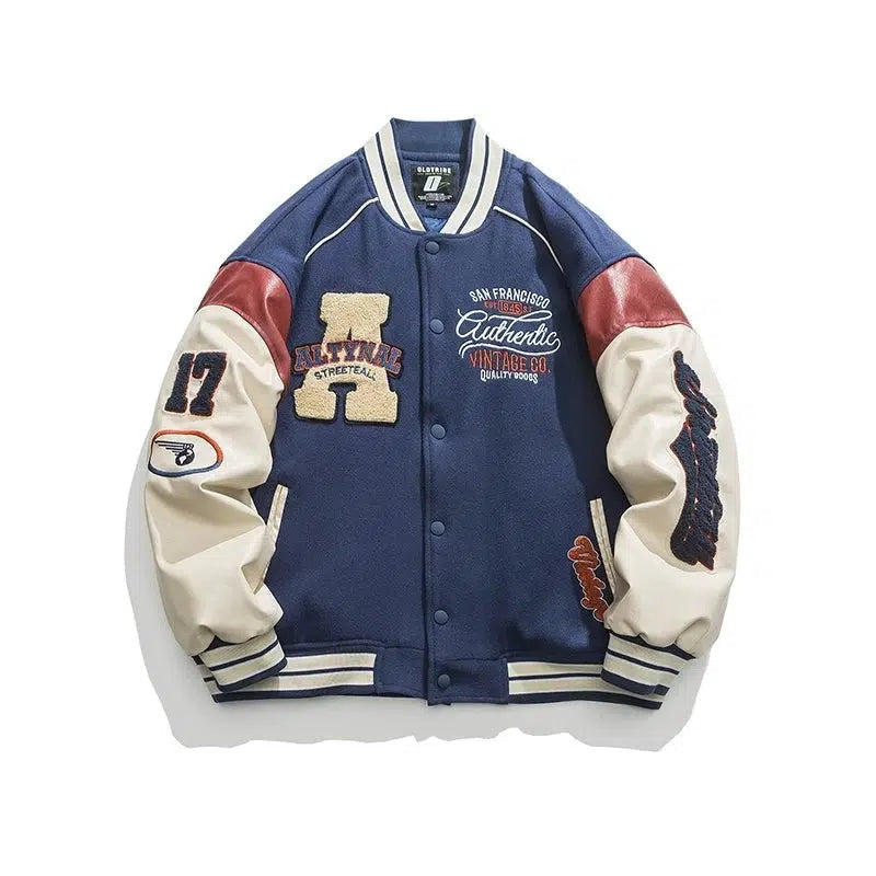 Retro Letter Flocking Baseball Jacket