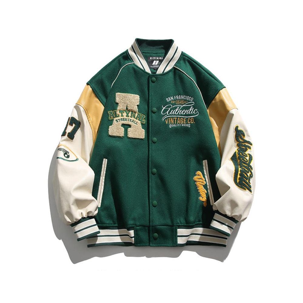 Retro Letter Flocking Baseball Jacket