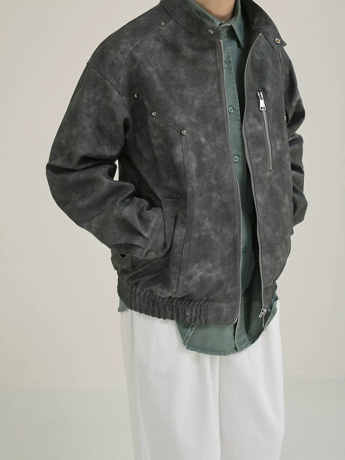 Retro Matte Leather Rivet Jacket