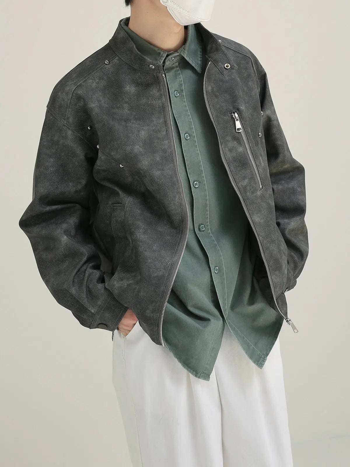 Retro Matte Leather Rivet Jacket