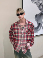 Retro Plaid Color-blocked Long-sleeved Shirt