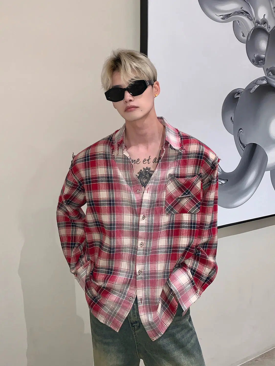 Retro Plaid Color-blocked Long-sleeved Shirt