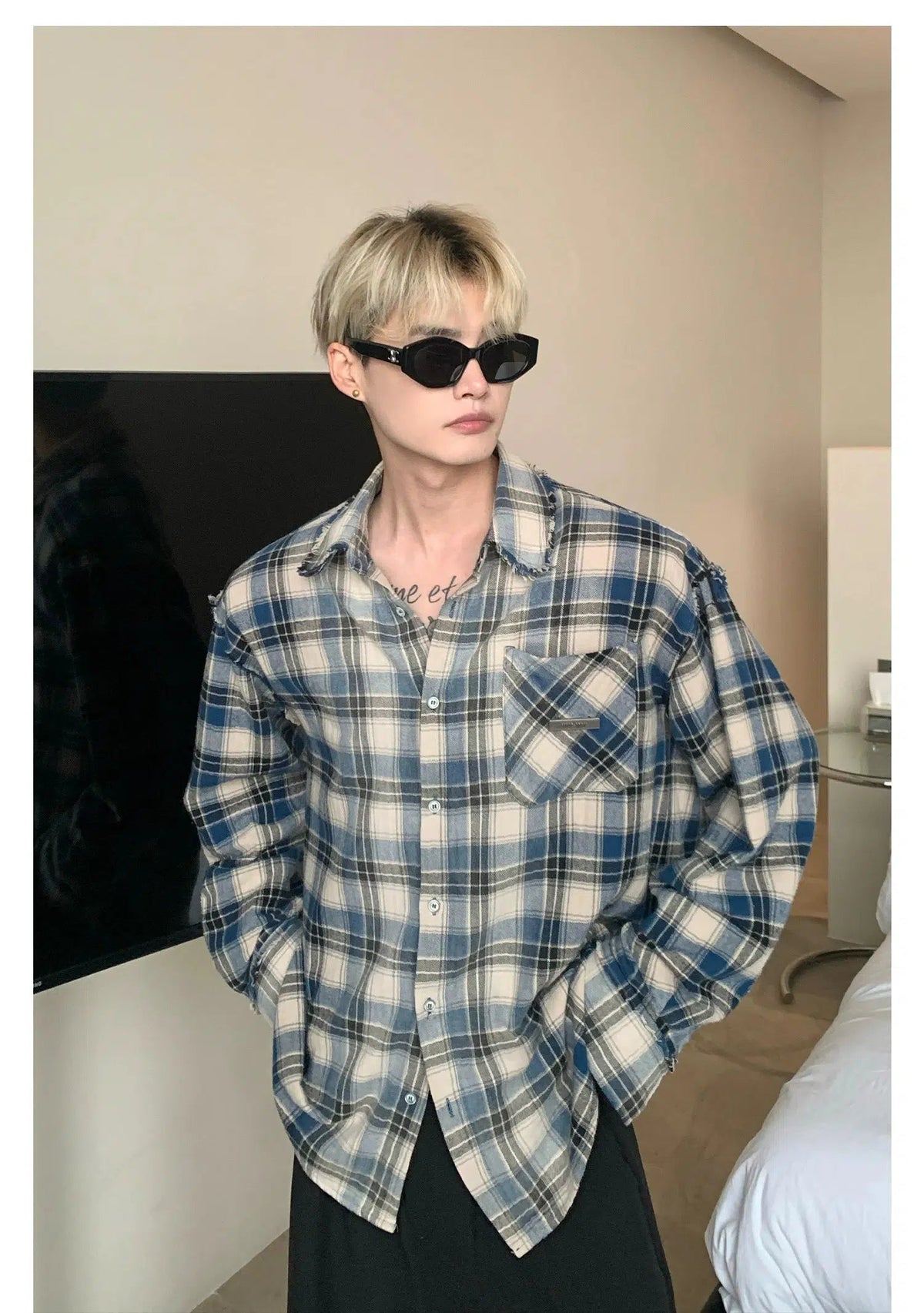 Retro Plaid Color-blocked Long-sleeved Shirt