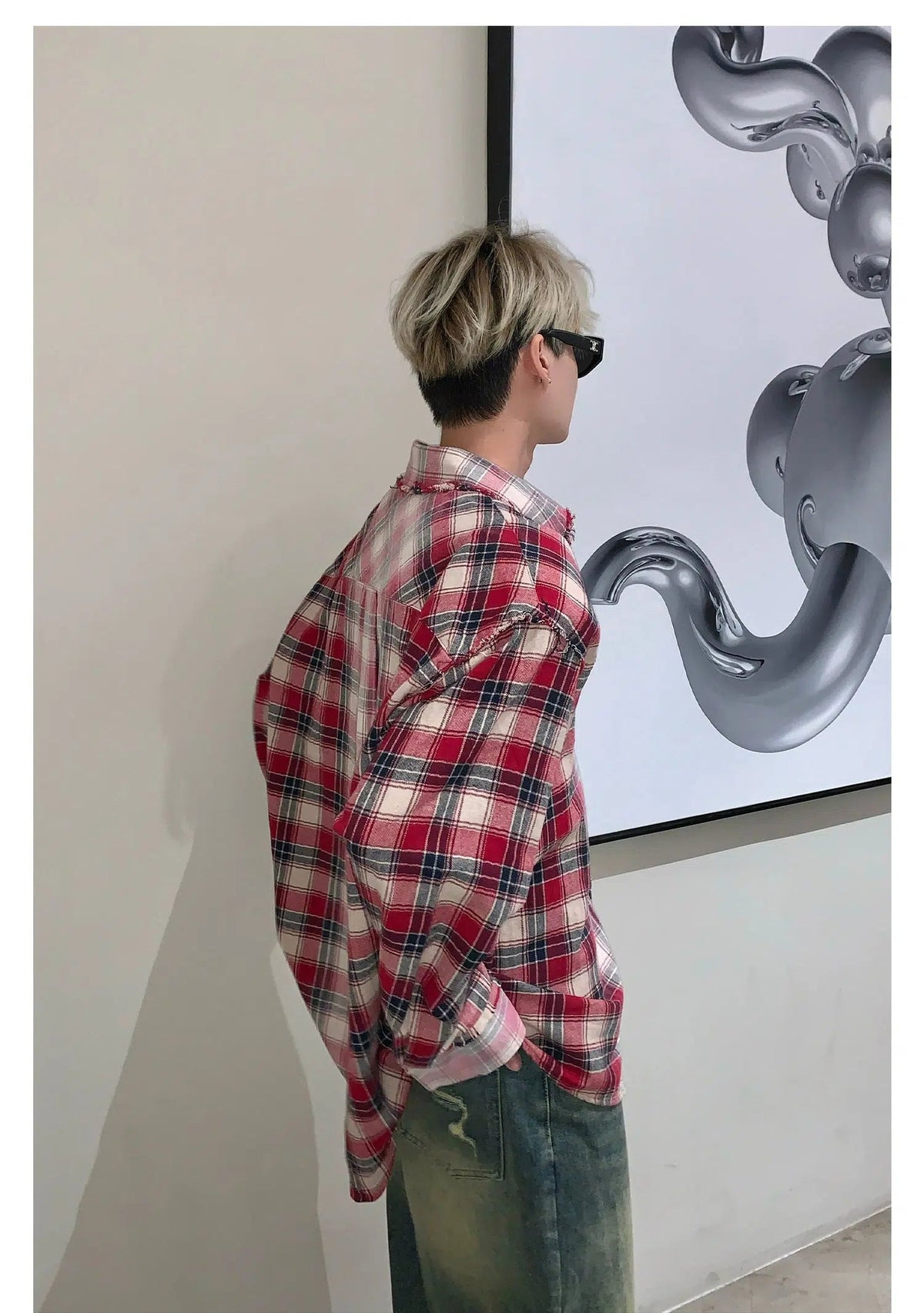 Retro Plaid Color-blocked Long-sleeved Shirt