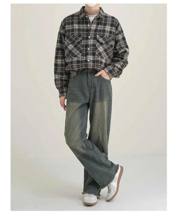 Retro Raw edge Floor-length Jeans