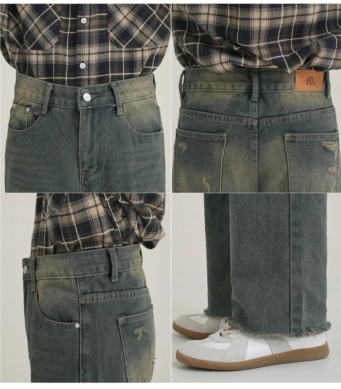 Retro Raw edge Floor-length Jeans