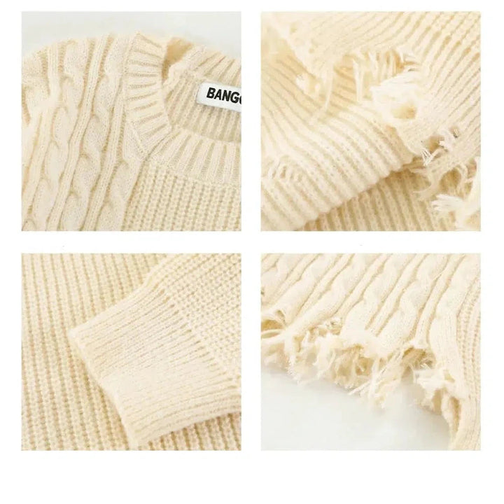 Retro Ripped Round Neck Sweater