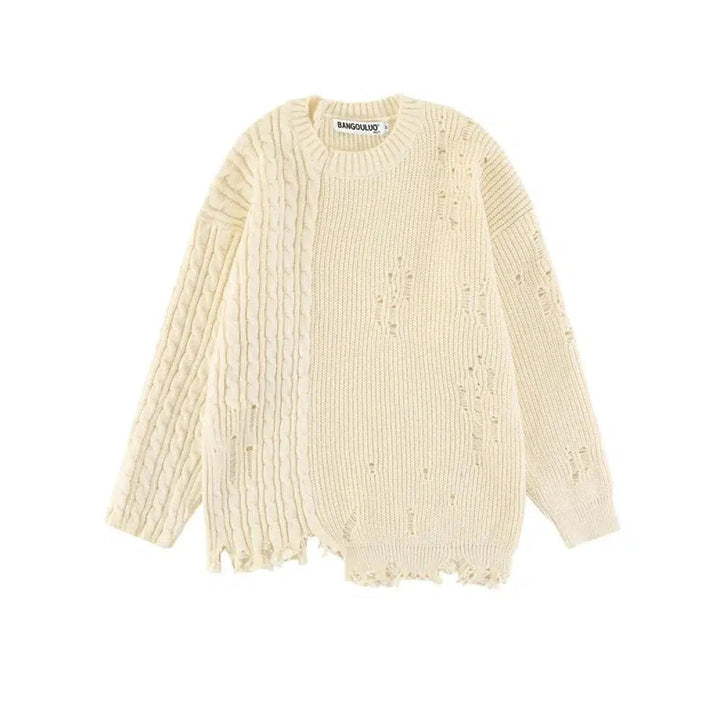 Retro Ripped Round Neck Sweater