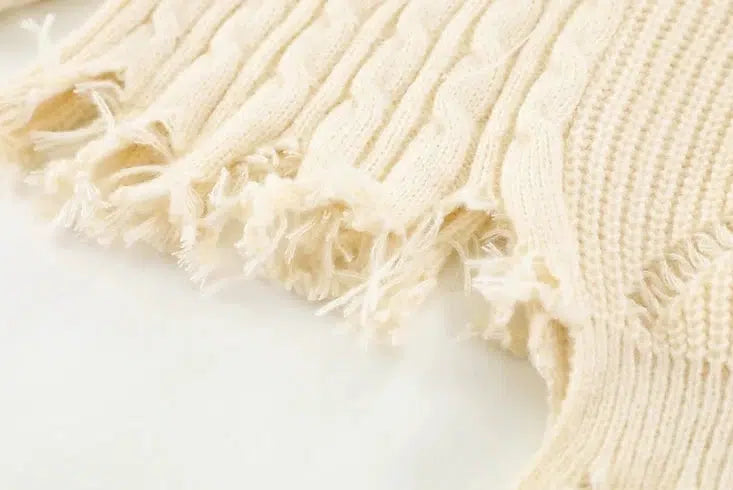 Retro Ripped Round Neck Sweater