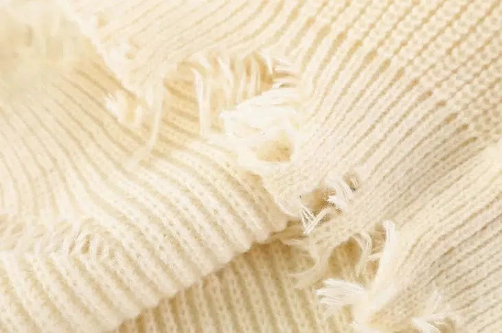 Retro Ripped Round Neck Sweater
