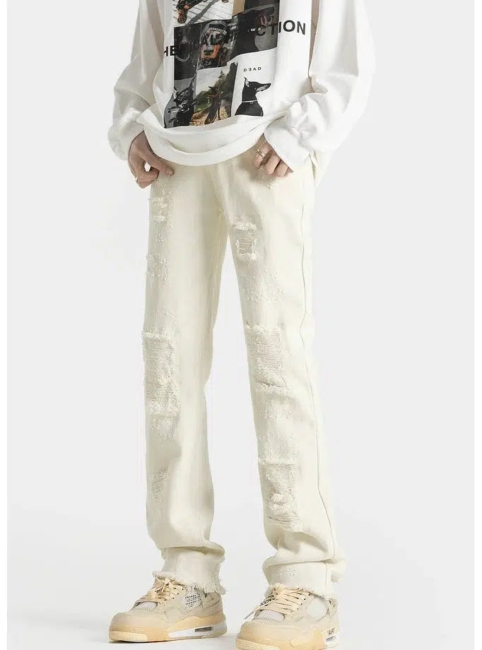Retro Ripped Slim Straight Jeans