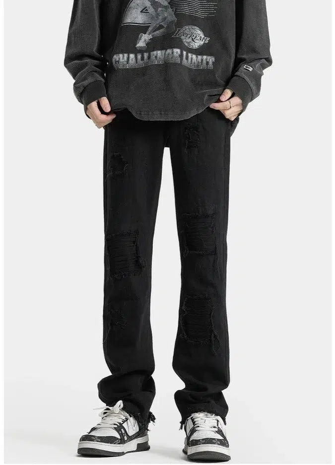 Retro Ripped Slim Straight Jeans
