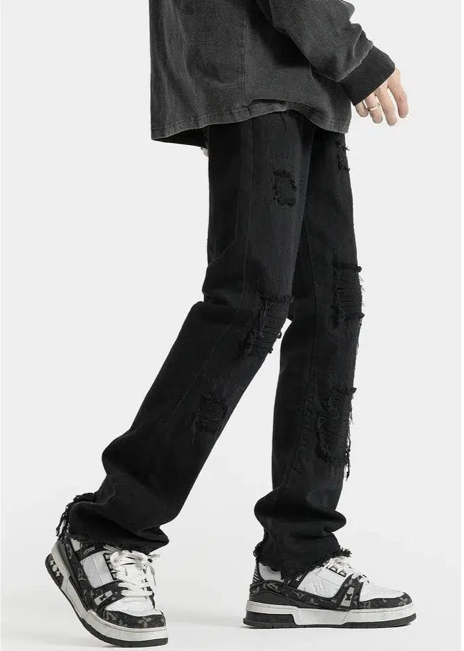 Retro Ripped Slim Straight Jeans
