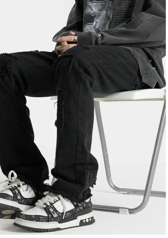 Retro Ripped Slim Straight Jeans