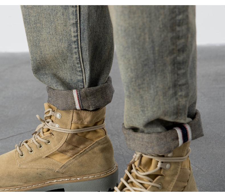 Retro Ripped Straight-leg Jeans