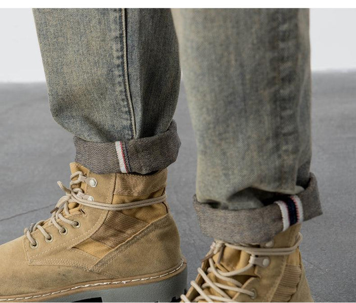 Retro Ripped Straight-leg Jeans