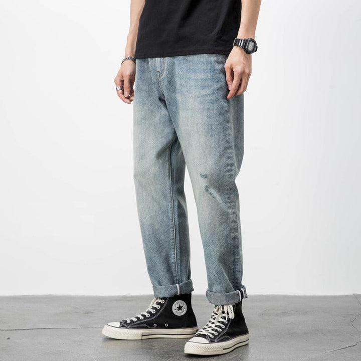 Retro Ripped Straight-leg Jeans