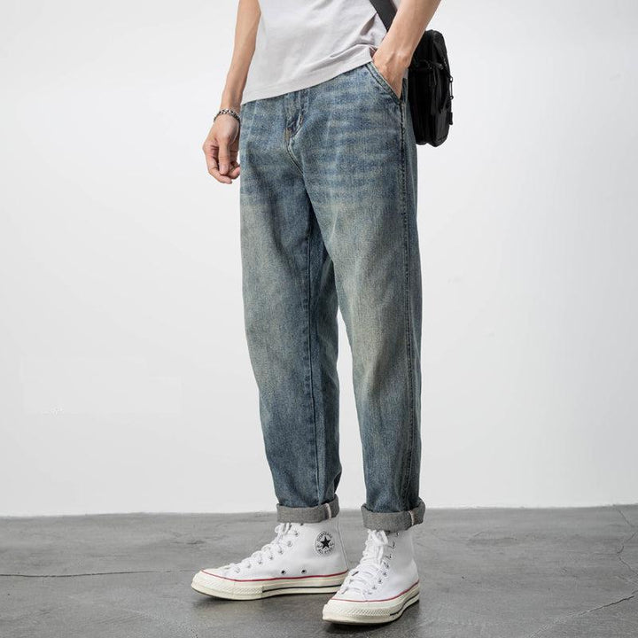 Retro Ripped Straight-leg Jeans