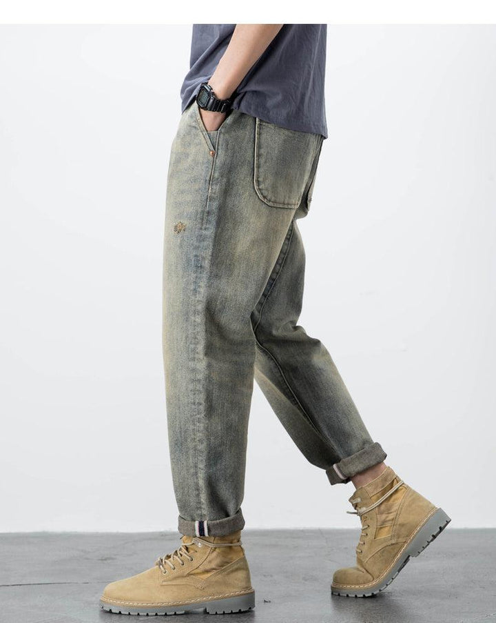 Retro Ripped Straight-leg Jeans