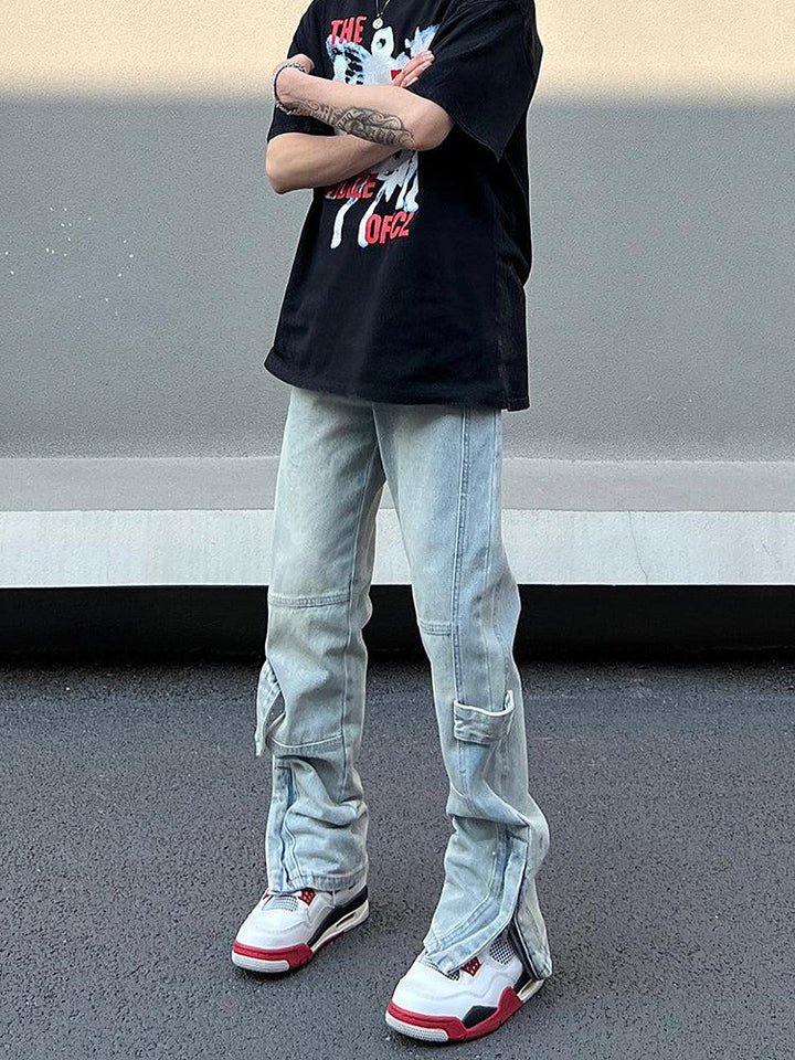 Retro Side Slit Zipper Jeans