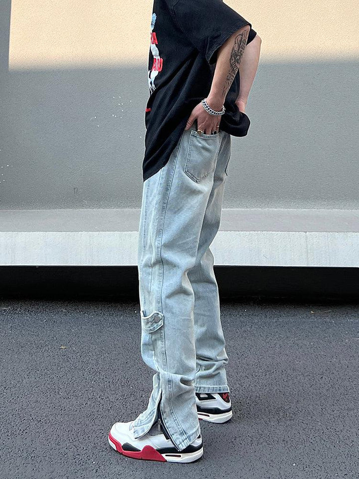 Retro Side Slit Zipper Jeans