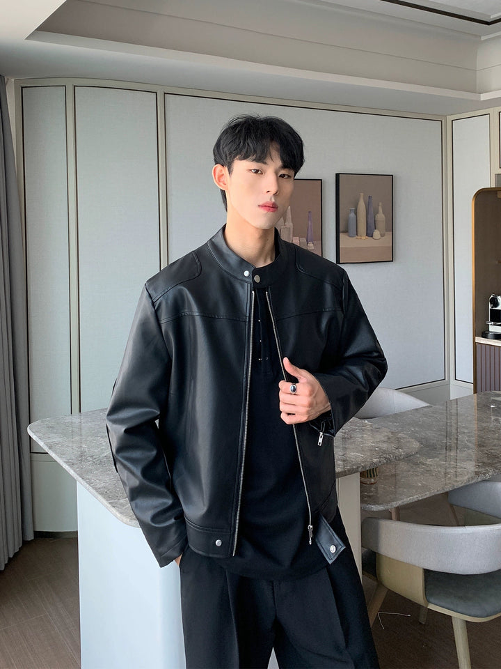 Retro Stand Collar Leather Jacket