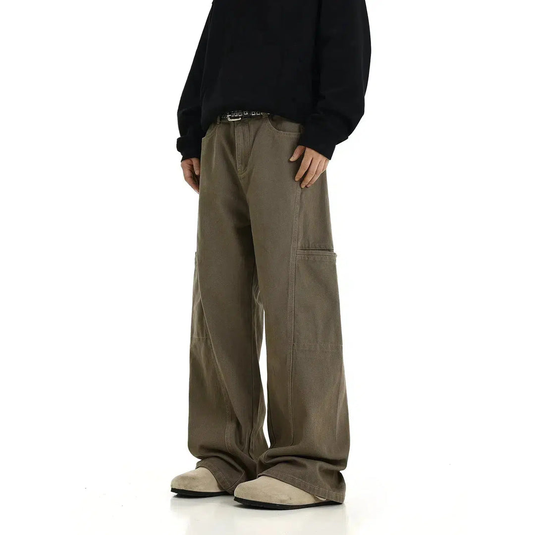 Retro Stitching Wide-Leg Cargo Jeans