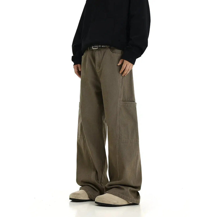 Retro Stitching Wide-Leg Cargo Jeans