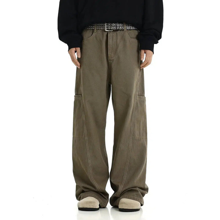 Retro Stitching Wide-Leg Cargo Jeans