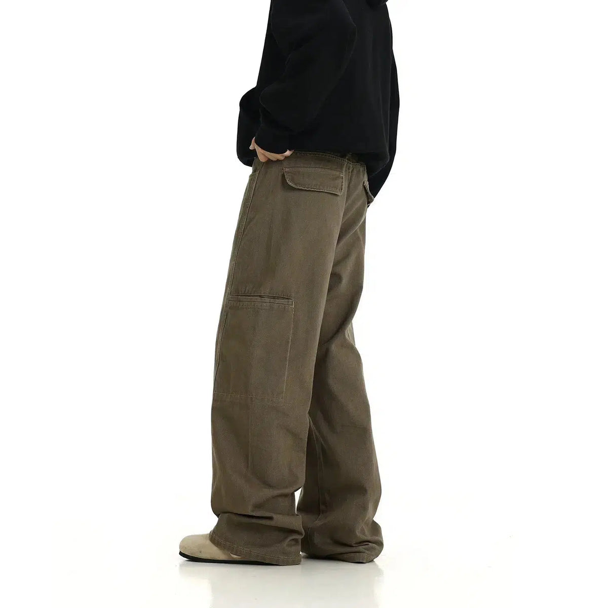 Retro Stitching Wide-Leg Cargo Jeans