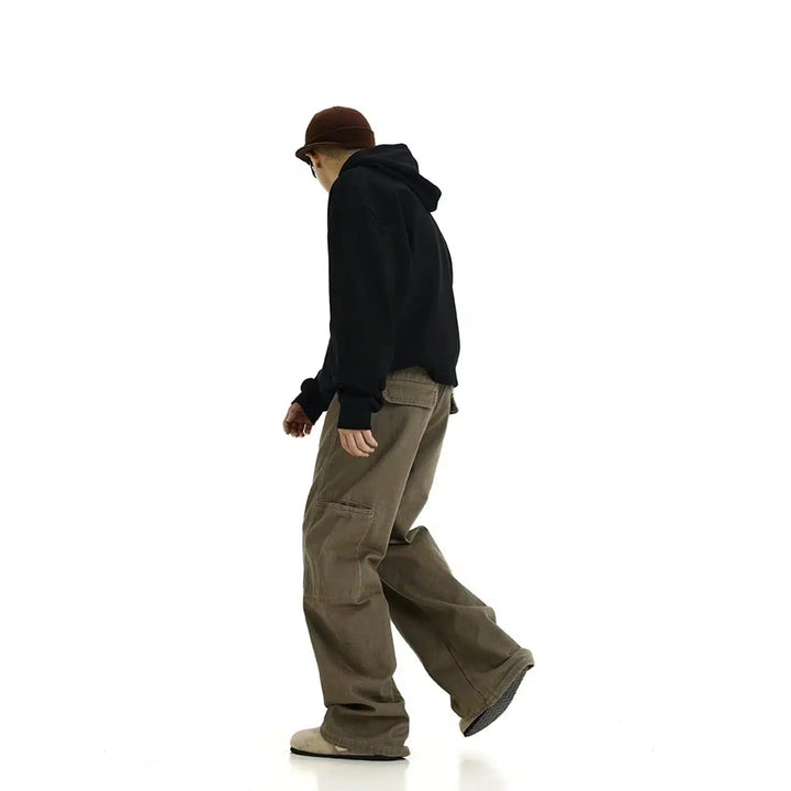 Retro Stitching Wide-Leg Cargo Jeans